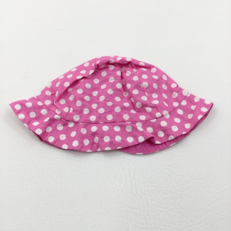 White & Pink Spotty Cotton Sun Hat - Girls 3-6 Months