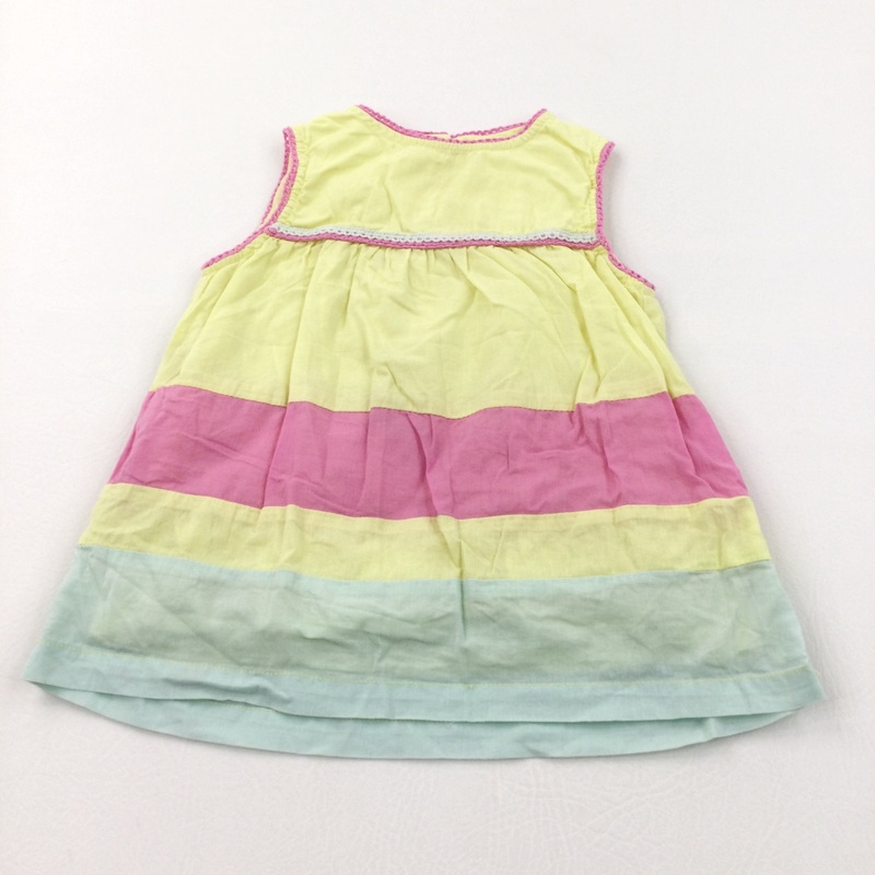 Yellow, Pink & Pale Green Cotton Sun Dress - Girls 12-18 Months
