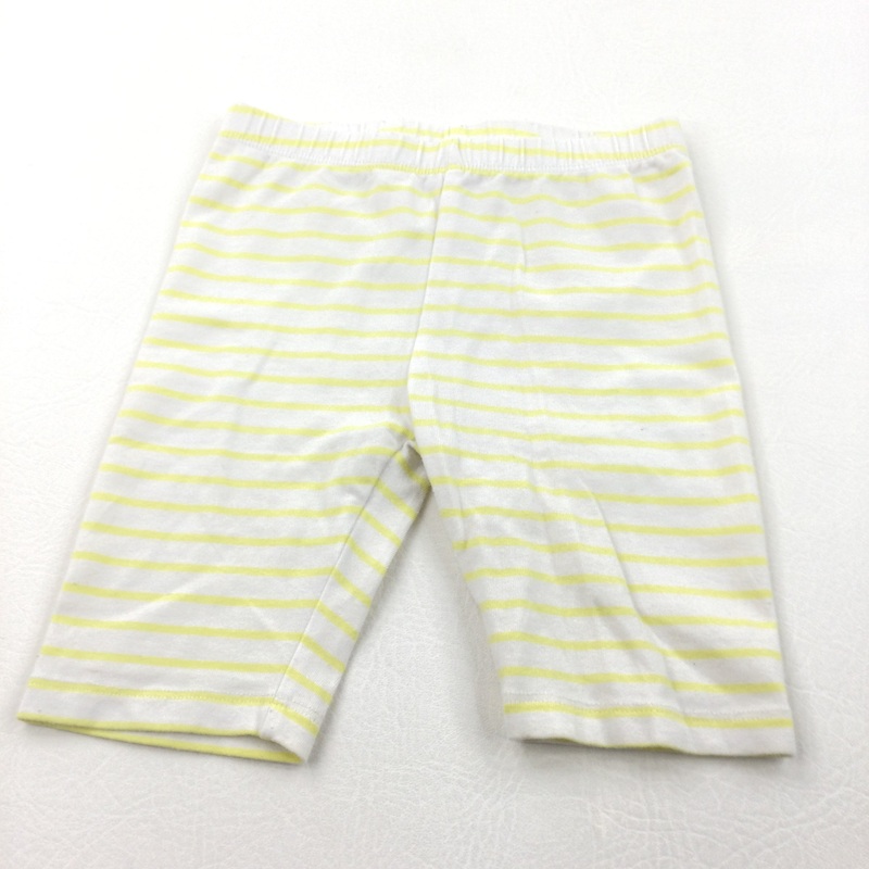 Yellow & White Striped Lightweight Jersey Shorts/Cropped Leggings - Girls 4 Years