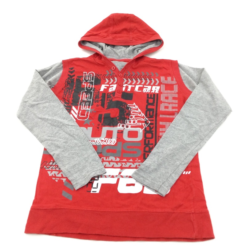 'Auto Sport' Red & Grey Hoodie Long Sleeve Top - Boys 11-12 Years