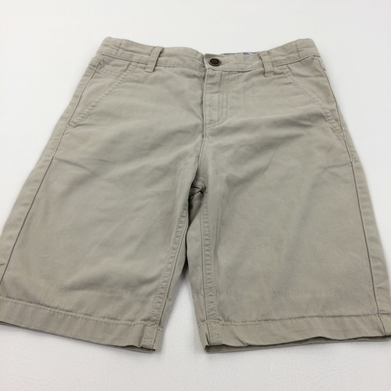 Beige Cotton Twill Shorts with Adjustable Waistband - Boys 9-10 Years