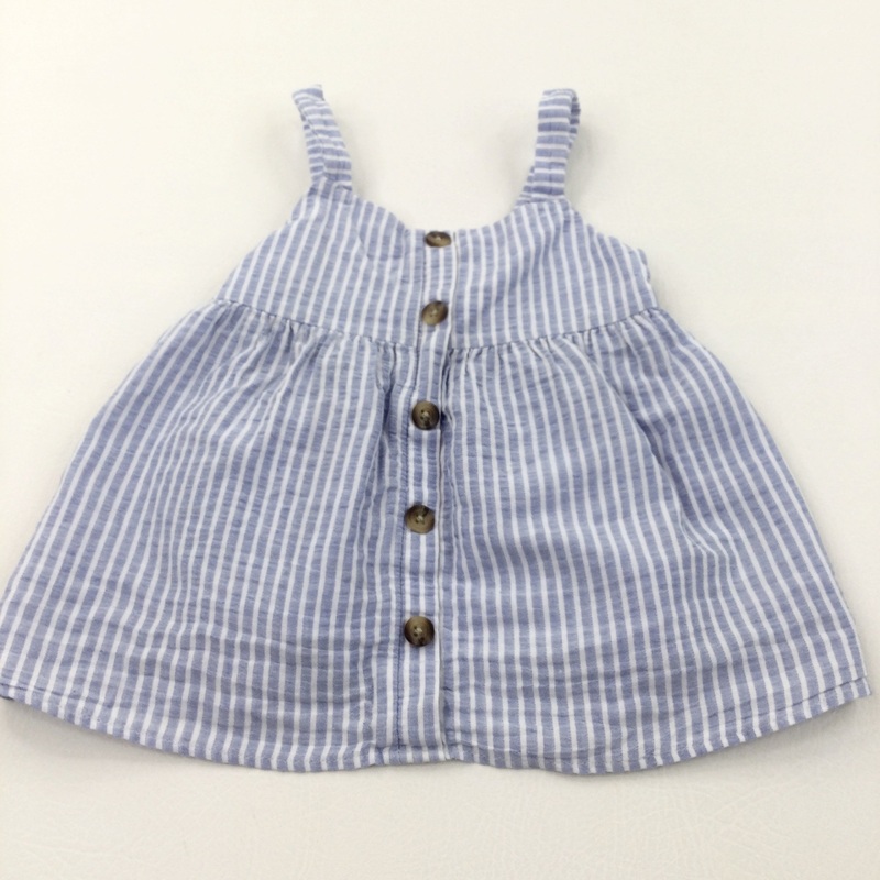 Blue & White Striped Cotton Vest Top/Blouse - Girls 3-4 Years