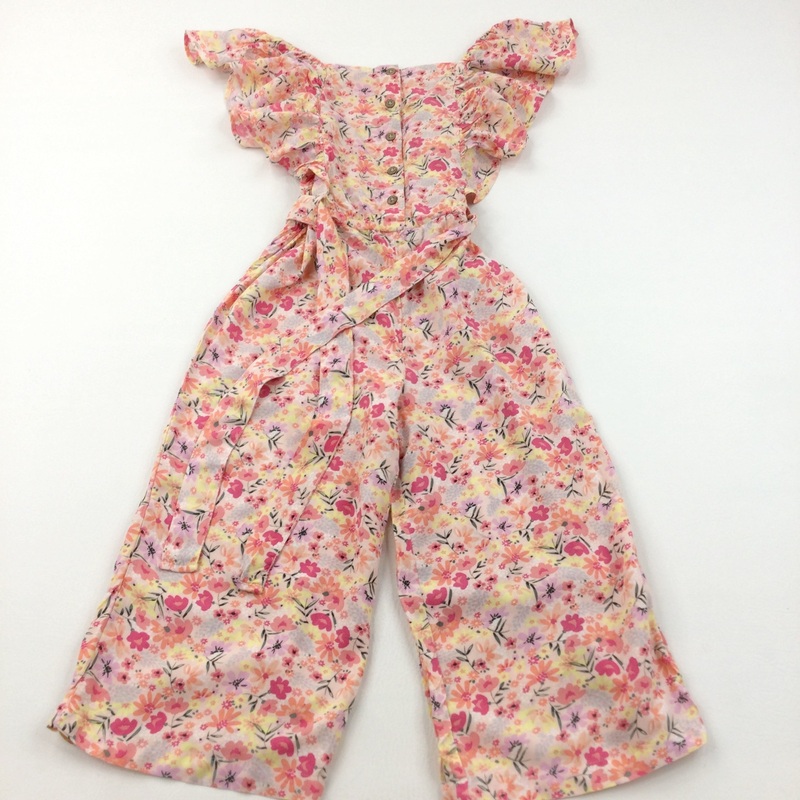 Colourful Flowers Peach Viscose Jumpsuit - Girls 10-11 Years