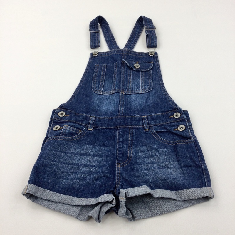 Dark Blue Denim Short Dungarees - Girls 10-11 Years