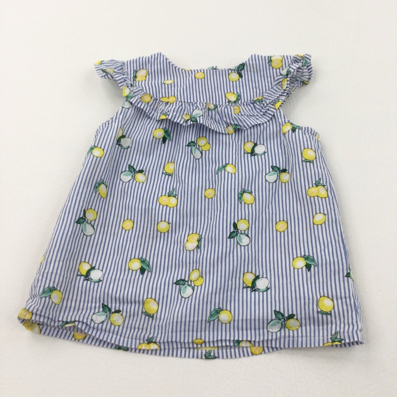 Lemons Blue, White & Yellow Cotton Blouse - Girls 18-24 Months
