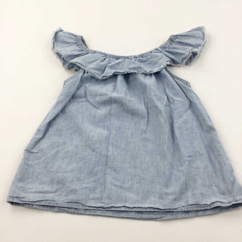 Pale Blue Denim Effect Cotton Tunic Blouse - Girls 10-11 Years
