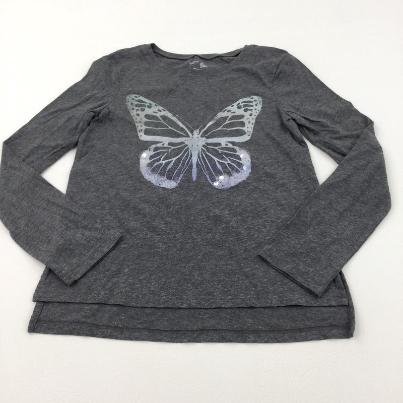 Sequins Butterfly Dark Grey Long Sleeve Top - Girls 10-11 Years