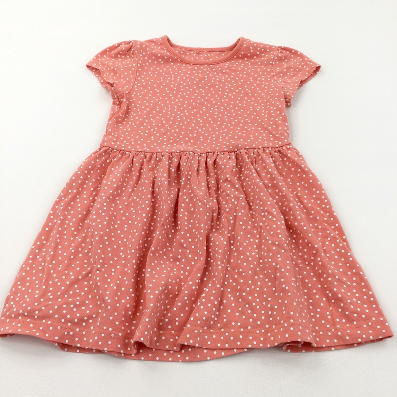 Spotty Coral Pink Jersey Dress - Girls 3-4 Years