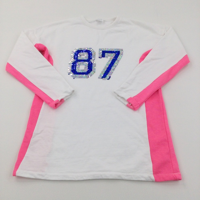 '87' Sequin Flip White & Pink Sweatshirt - Girls 11-12 Years
