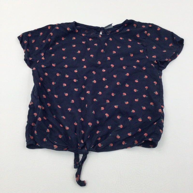Apples Red & Navy Viscose Tie Front Blouse - Girls 8 Years