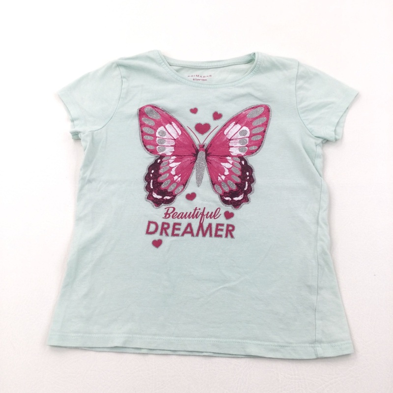 'Beautiful Dreamer' Glittery Butterfly Pink & Pale Blue T-Shirt - Girls 6-7 Years