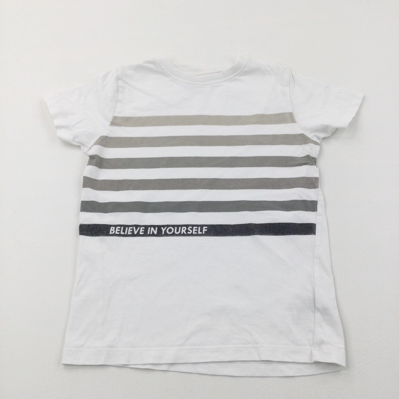 'Believe In Yourself' Grey & White Striped T-Shirt - Boys 9 Years
