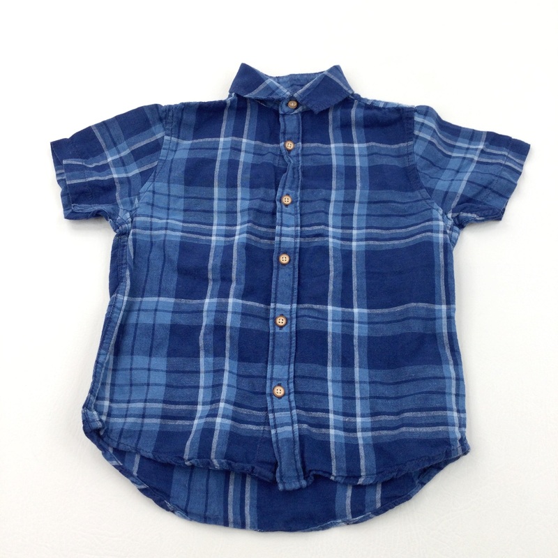 Blue Checked Cotton Shirt - Boys 6 Years