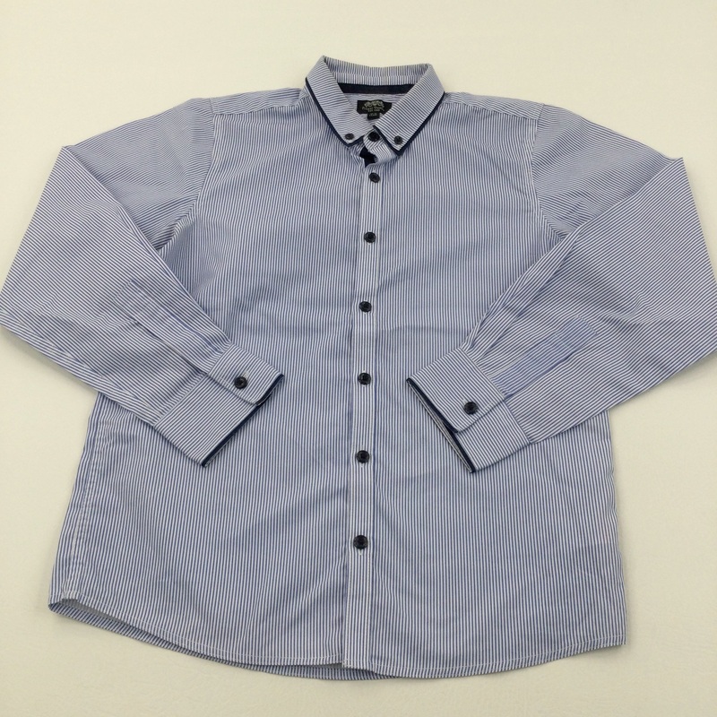 Blue & White Striped Smart Cotton Shirt - Boys 10-11 Years