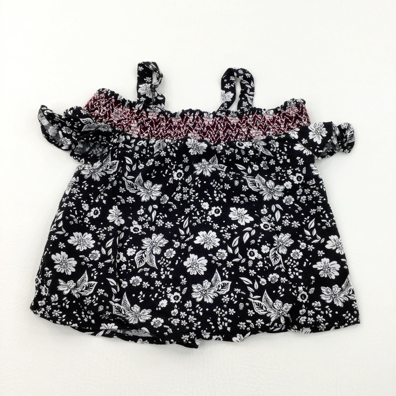 Flowers White, Pink & Black Viscose Vest Blouse - Girls 4 Years