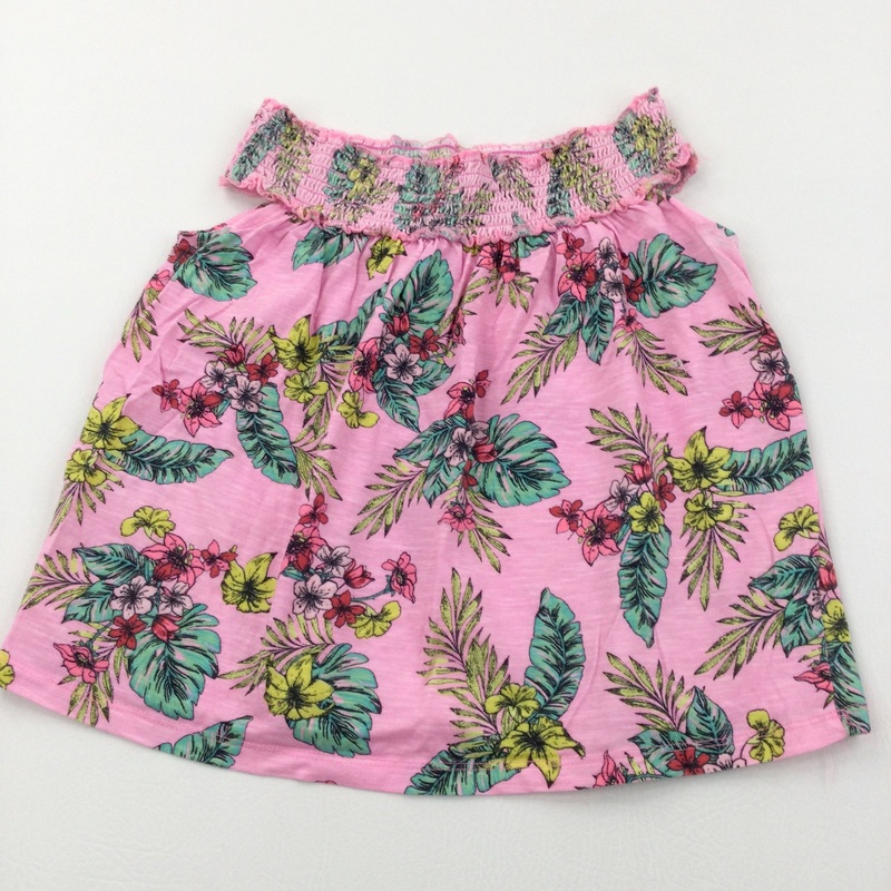 Leaves & Flowers Pink Jersey Sleeveless Top/Blouse - Girls 9-10 Years
