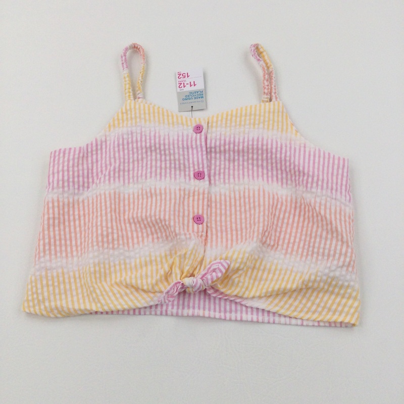 **NEW** Yellow, Pink, Orange & White Striped Cotton Cropped Vest Blouse - Girls 11-12 Years