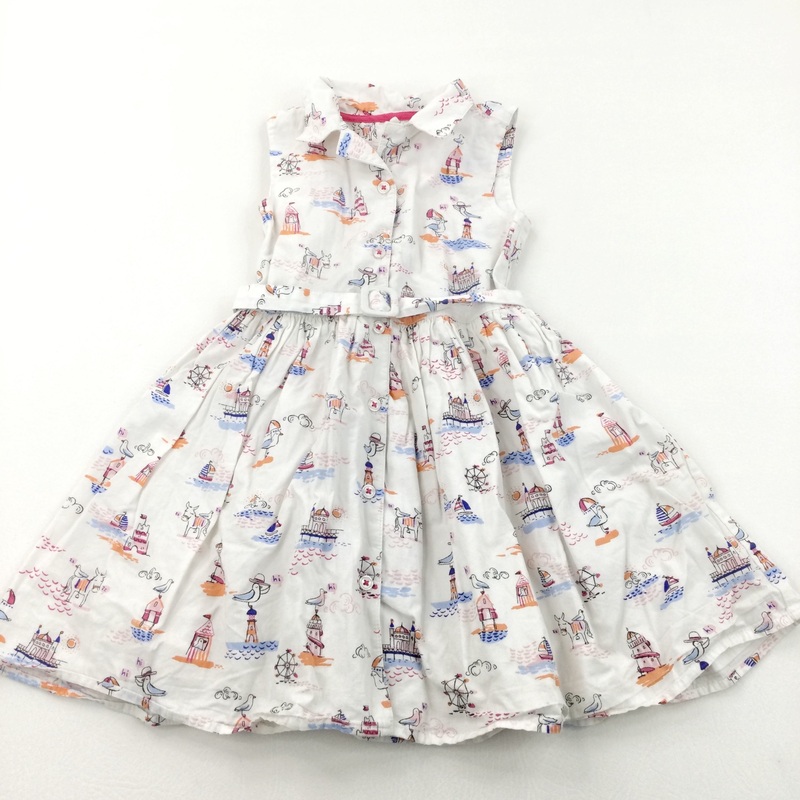 Seaside & Beach Scenes White Cotton Sun/Party Dress - Girls 3-4 Years