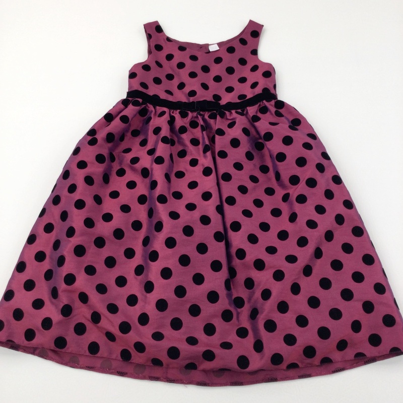 Spotty Black & Mauve Silky Party Dress - Girls 7 Years
