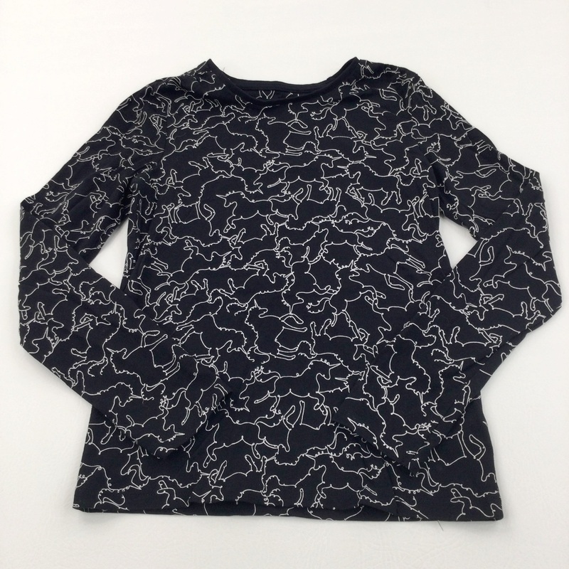 Unicorns Pattern Black & White Long Sleeve Top - Girls 10 Years