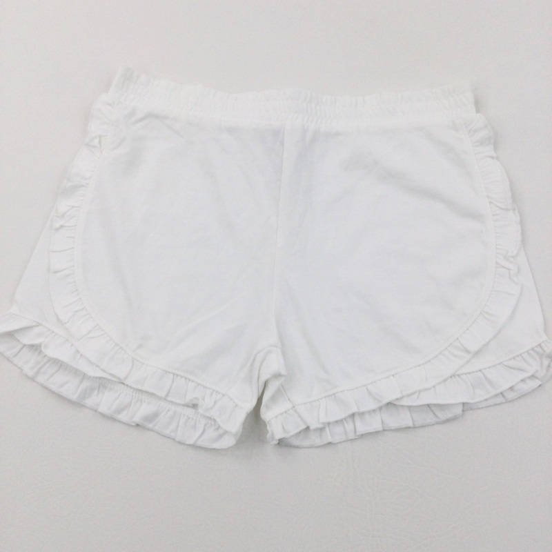 White Lightweight Jersey Shorts with Frilly Hems - Girls 11-12 Years