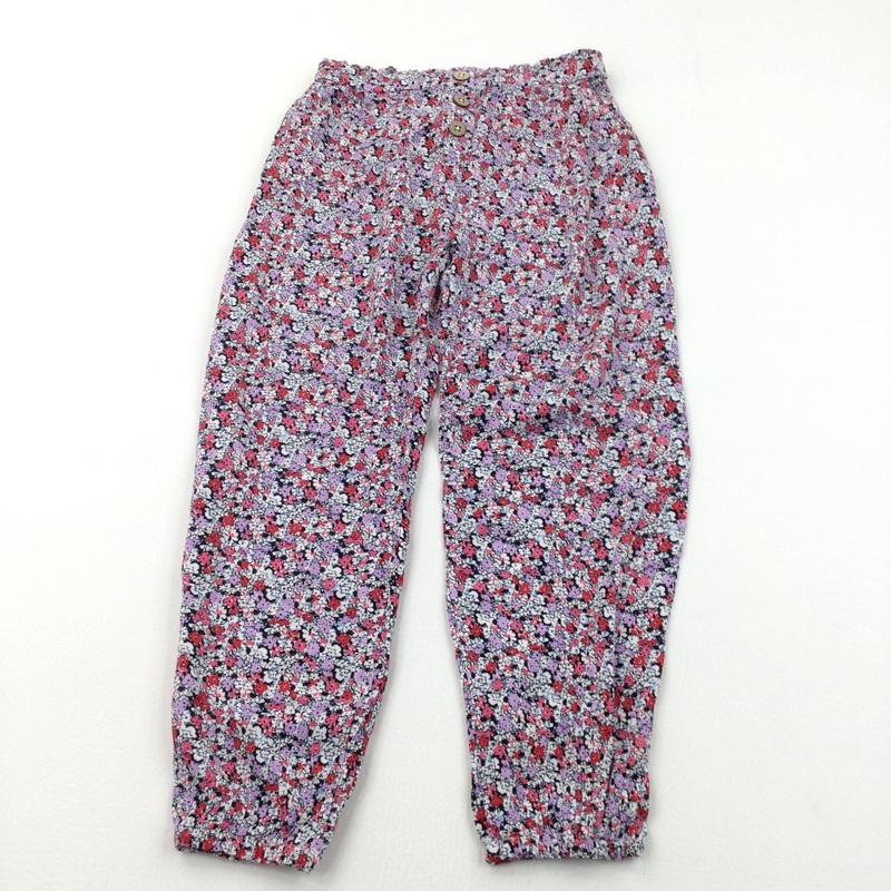 White, Purple, Red & Black Lightweight Viscose Trousers - Girls 5-6 Years