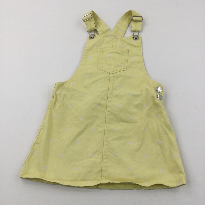 Yellow & White Spotty Cotton Twill Dungaree Dress - Girls 6-7 Years