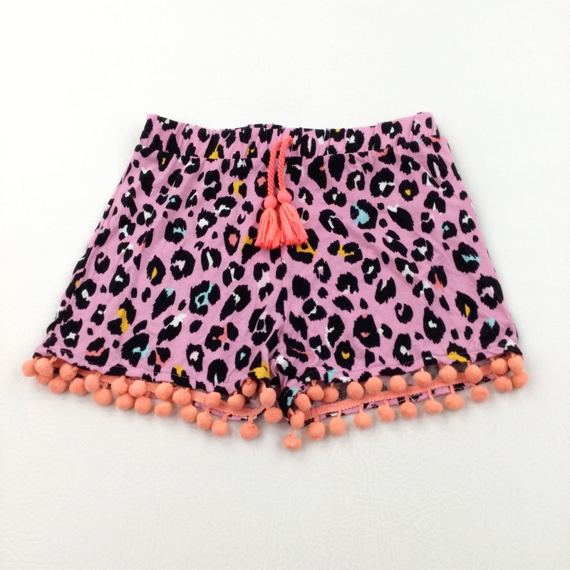 Animal Print Pink & Black Lightweight Jersey Shorts - Girls 5-6 Years