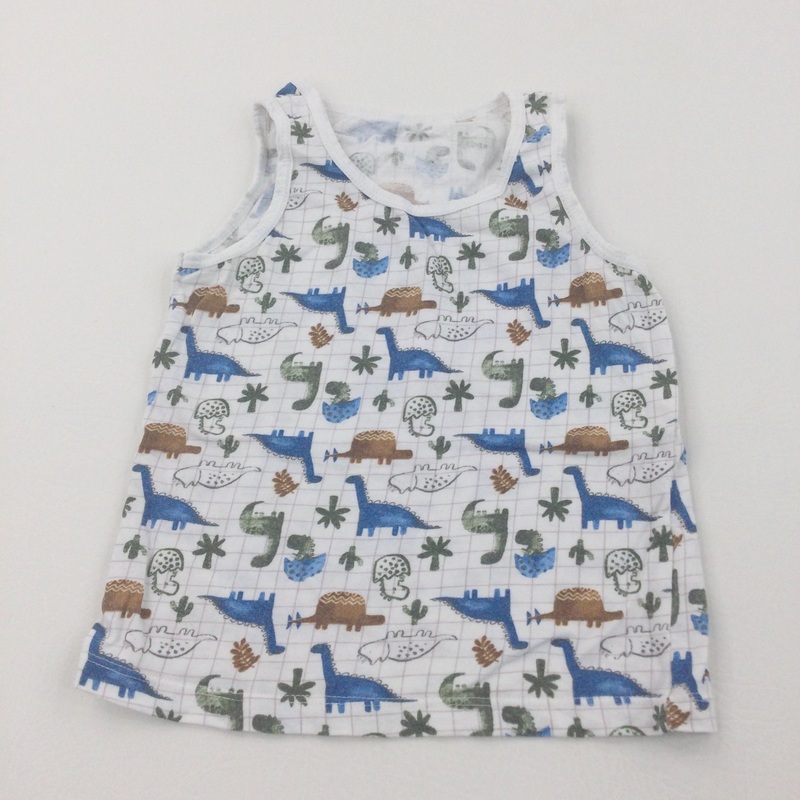 Colourful Dinosaurs White Vest - Boys 18-24 Months