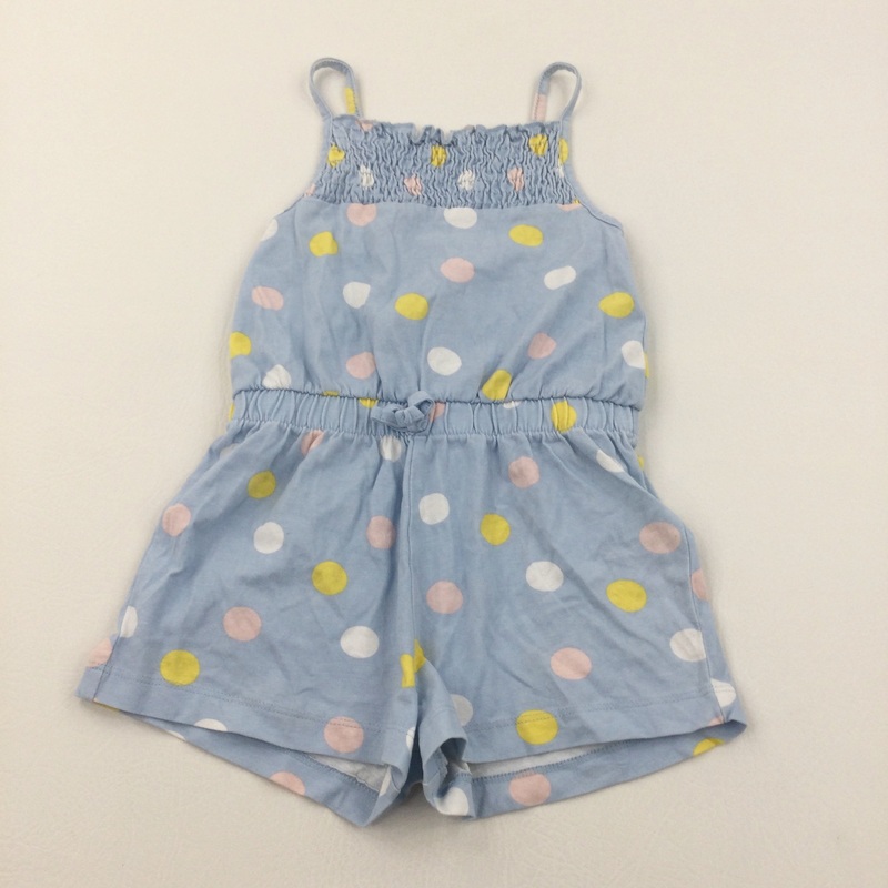 Colourful Spots Blue, Pink & Yellow Jersey Playsuit - Girls 2-3 Years
