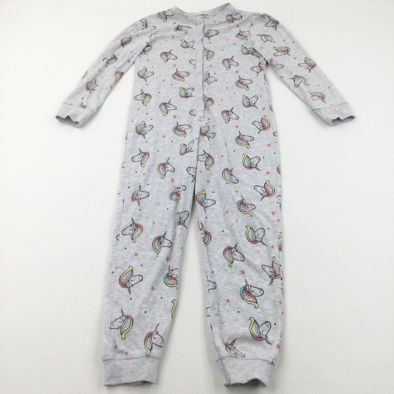 Colourful Unicorns Grey Lightweight Jersey Onesie - Girls 7-8 Years