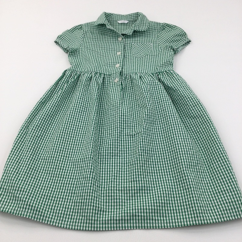 Green Gingham School Dress - Girls 8 Years