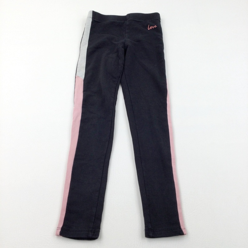 'Love' Black, Grey & Pink Leggings - Girls 7-8 Years