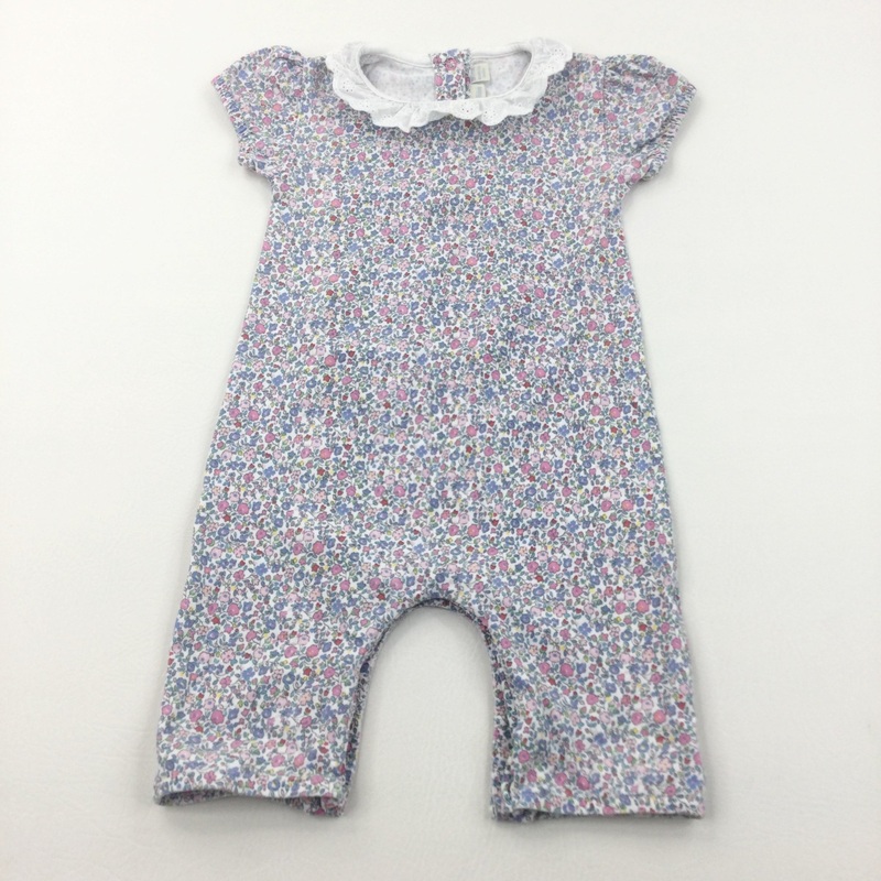 Pastel Flowers White Jersey Romper - Girls 18-24 Months