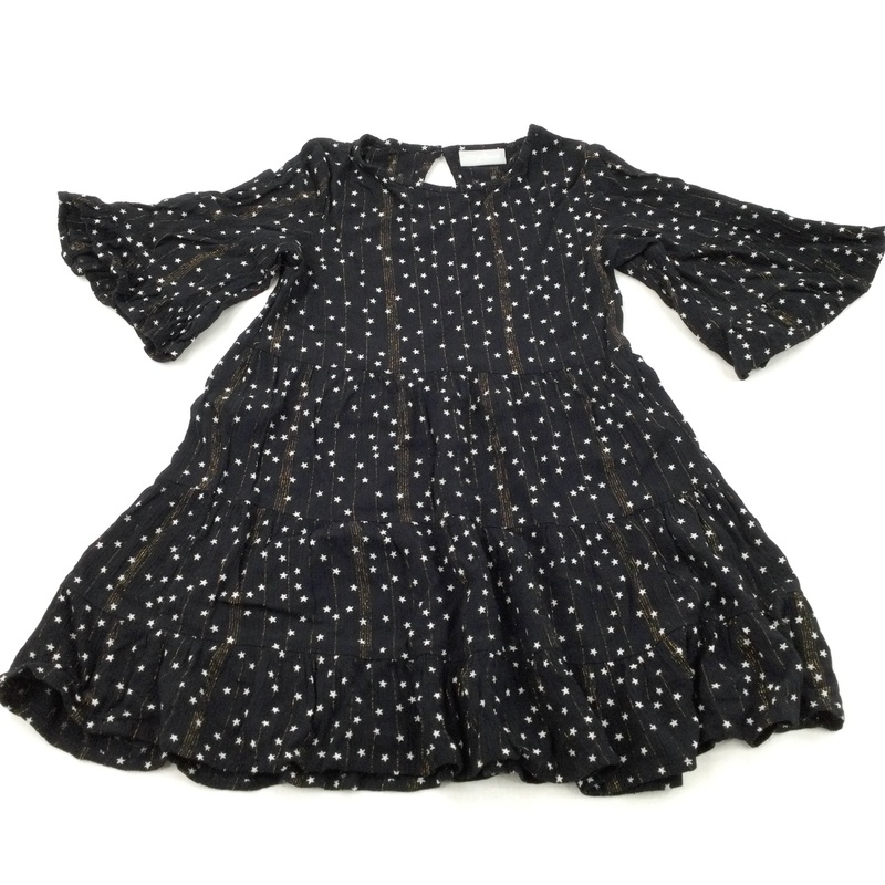 Sparkly Thread Stars Black & White Viscose Dress - Girls 6 Years