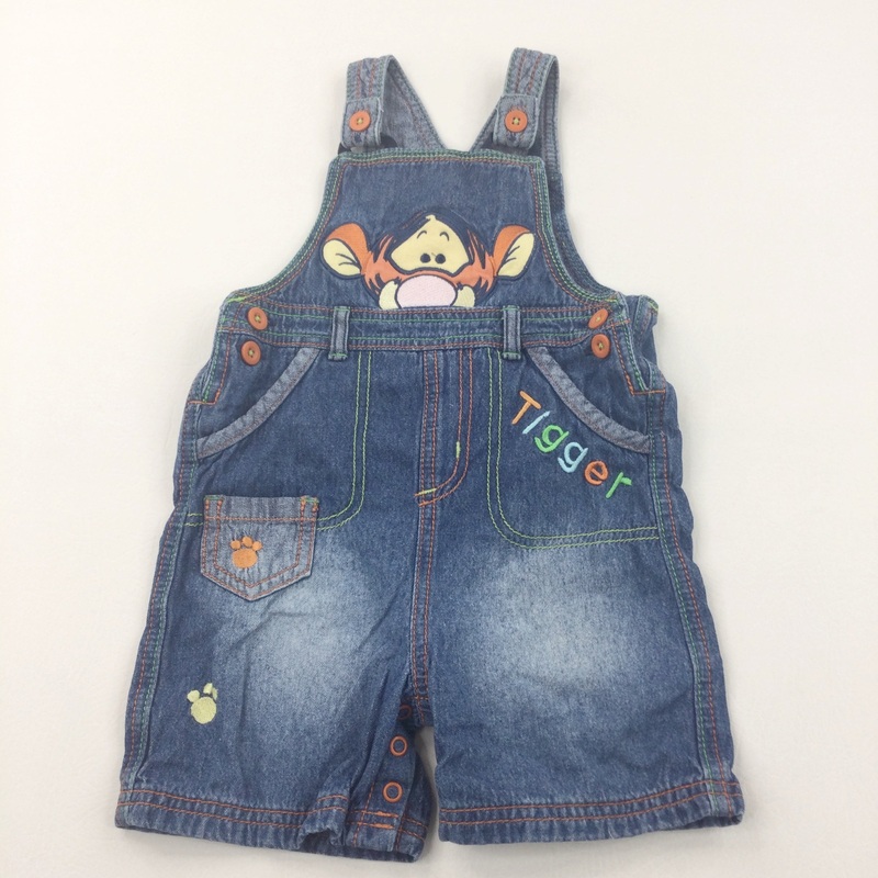 'Tigger' Embroidered Mid Blue Denim Short Dungarees - Boys 12-18 Months