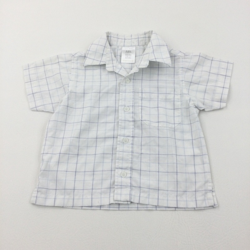 White & Blue Checked Cotton Shirt - Boys 12-18 Months