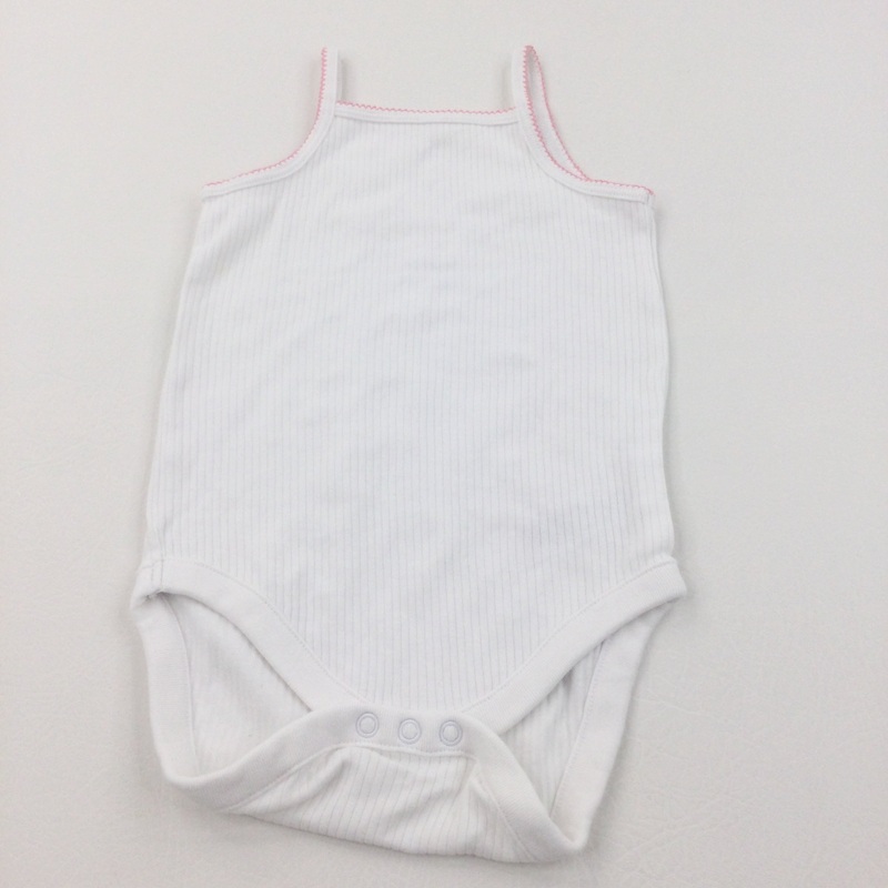 White & Pink Ribbed Sleeveless Bodysuit - Girls 18-24 Months