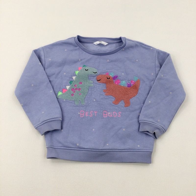 'Best Buds' Dinosaurs Sequinned Blue Sweatshirt - Girls 5-6 Years