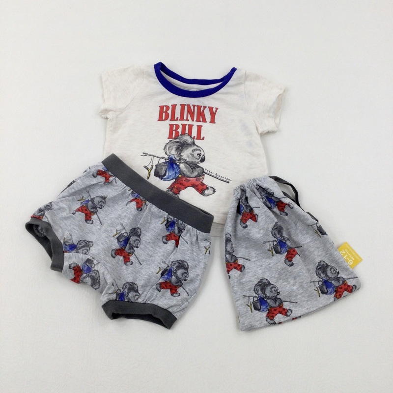 'Blinky Bill' Koala Cream & Grey Short Pyjamas With Jersey Pyjama Bag - Boys 6-9 Months
