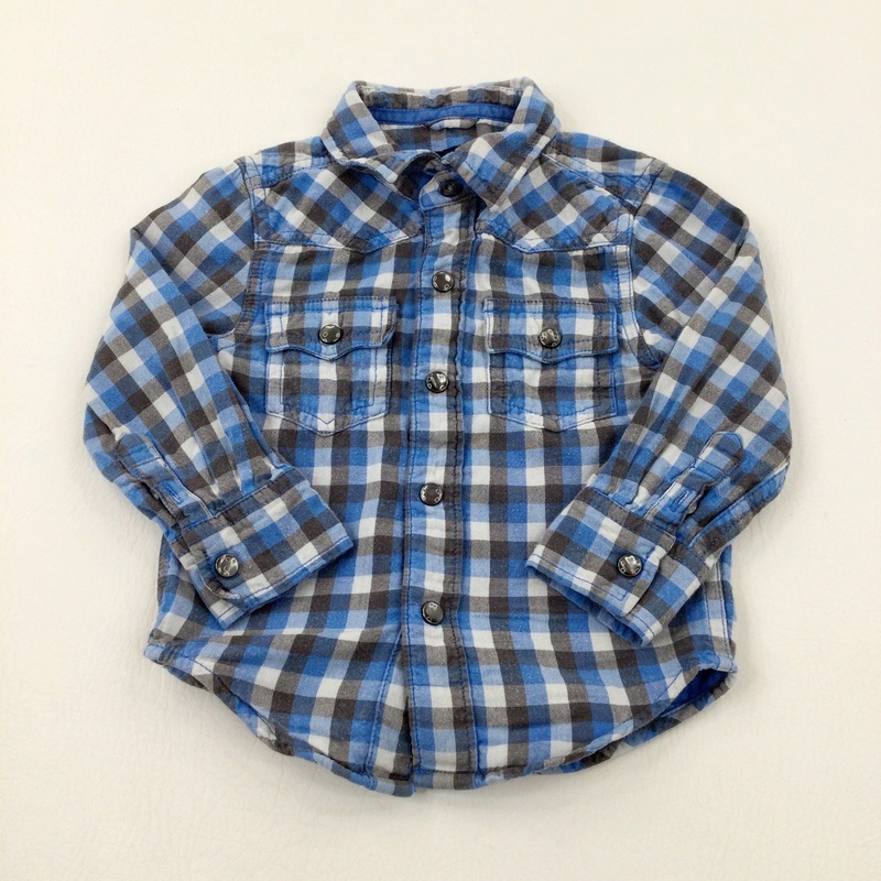 Blue & Grey Checked Long Sleeve Shirt - Boys 18-24 Months