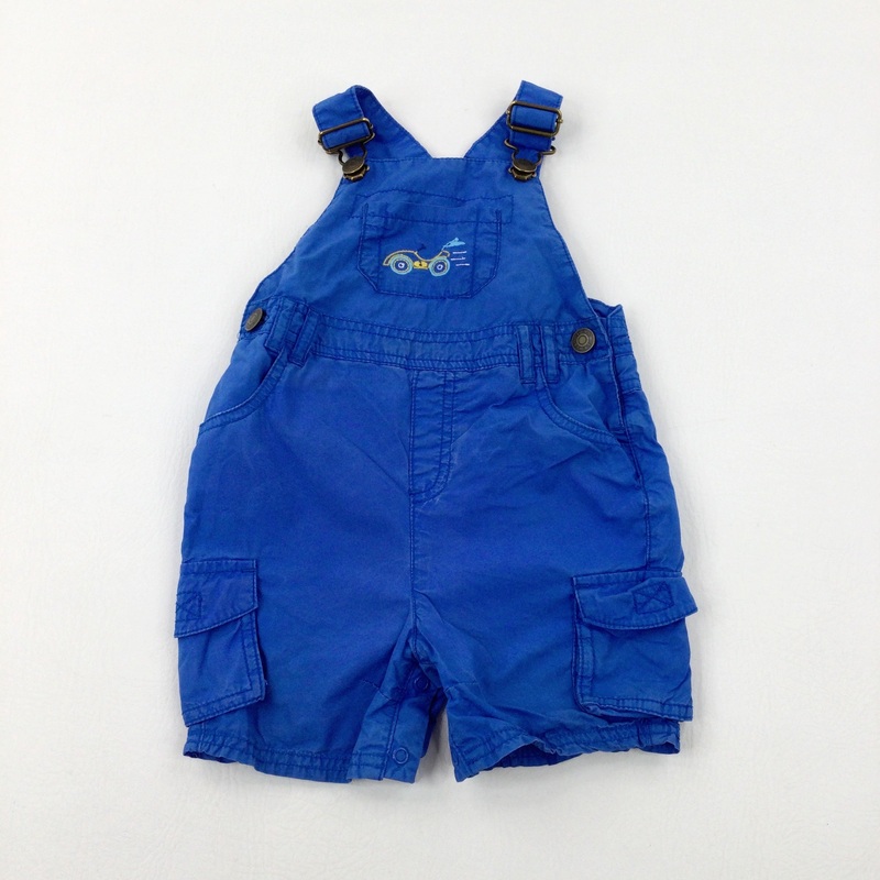 Car Embroidered Blue Short Cargo Dungarees - Boys 12-18 Months
