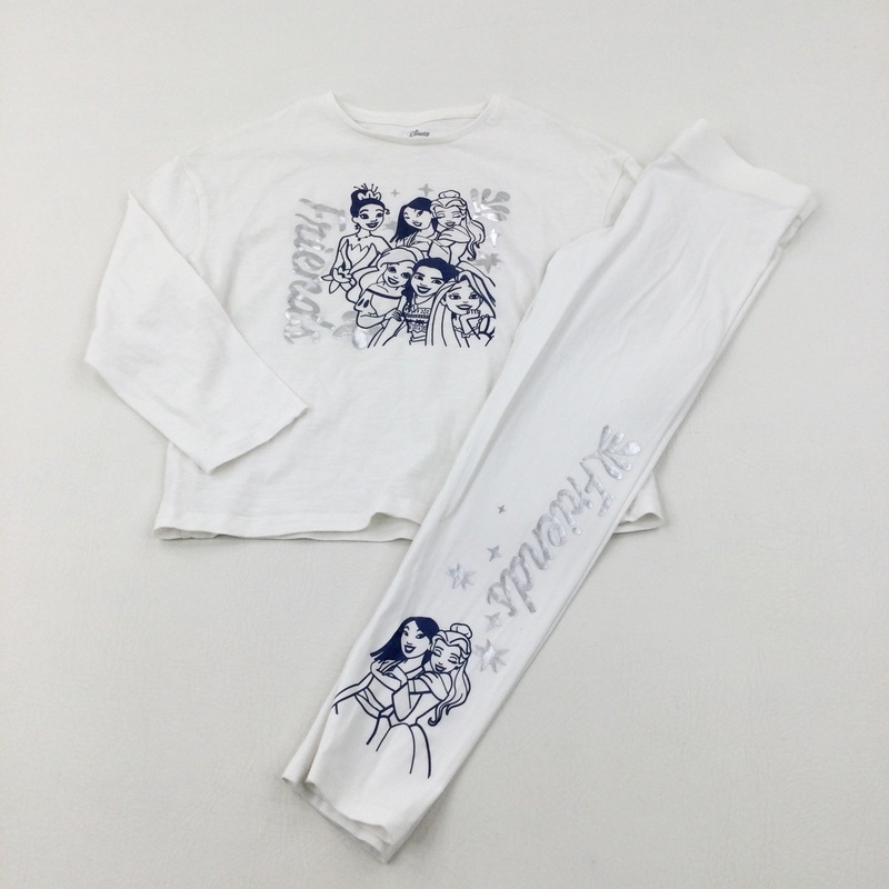 'Friends' Disney Princesses White Long Sleeve Top & Leggings Set - Girls 6-7 Years