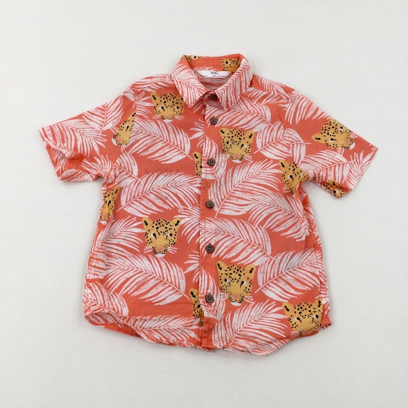Leopards & Tropical Leaves Orange Shirt - Boys 2-3 Years