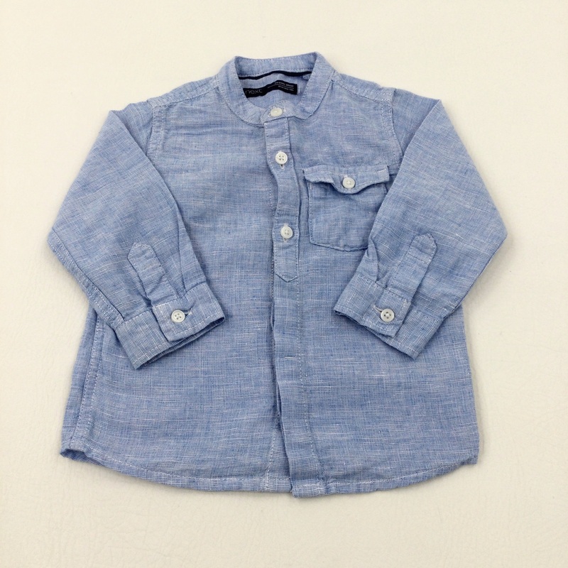Light Blue Linen Mix Long Sleeve Shirt - Boys 12-18 Months