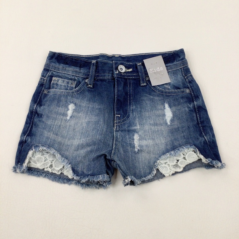**NEW** Distressed Mid Blue Denim Shorts With Adjustable Waist - Girls 5-6 Years