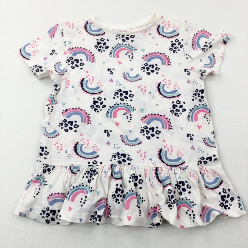 Rainbows & Animal Print White Tunic Top - Girls 6-7 Years