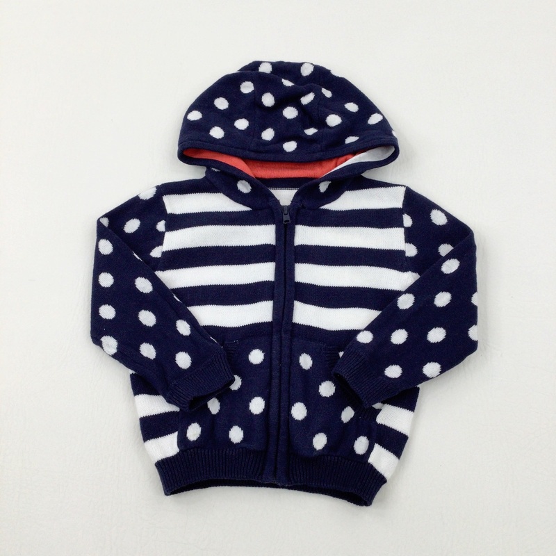 Spotty Navy & White Striped Knitted Zip Through Hoodie - Boys 3-6 Months