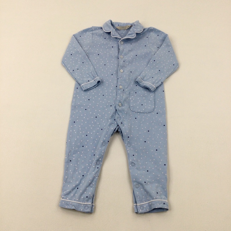 Stars Light Blue Babygrow - Boys 12-18 Months