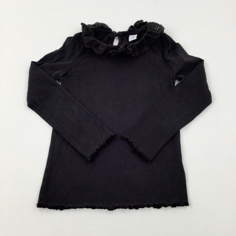 Textured Black Long Sleeve Top - Girls 5-6 Years